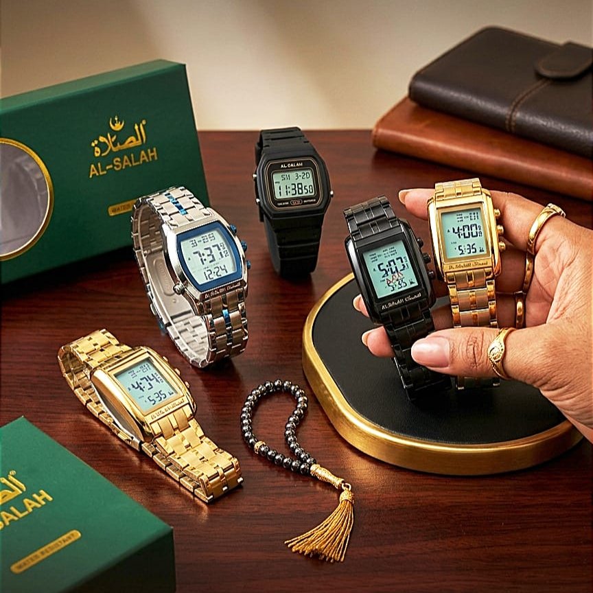 Salah Islamic Digital Watch with 5 Prayer Alarms - Two-Tone