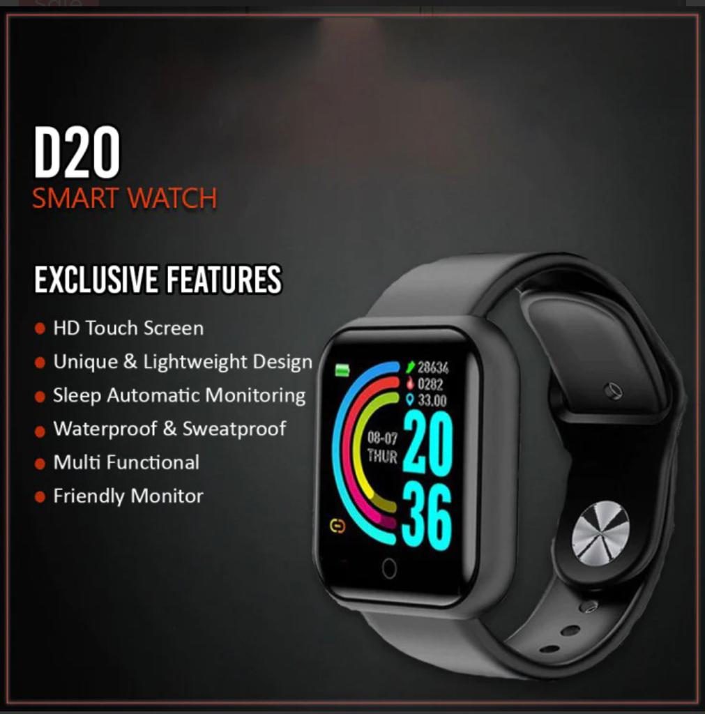 D20 Ultra Smart Watch Heart Rate Blood Pressure Oxygen Monitor Fitness Tracker Bluetooth Sports Smart Watch for Men & Women