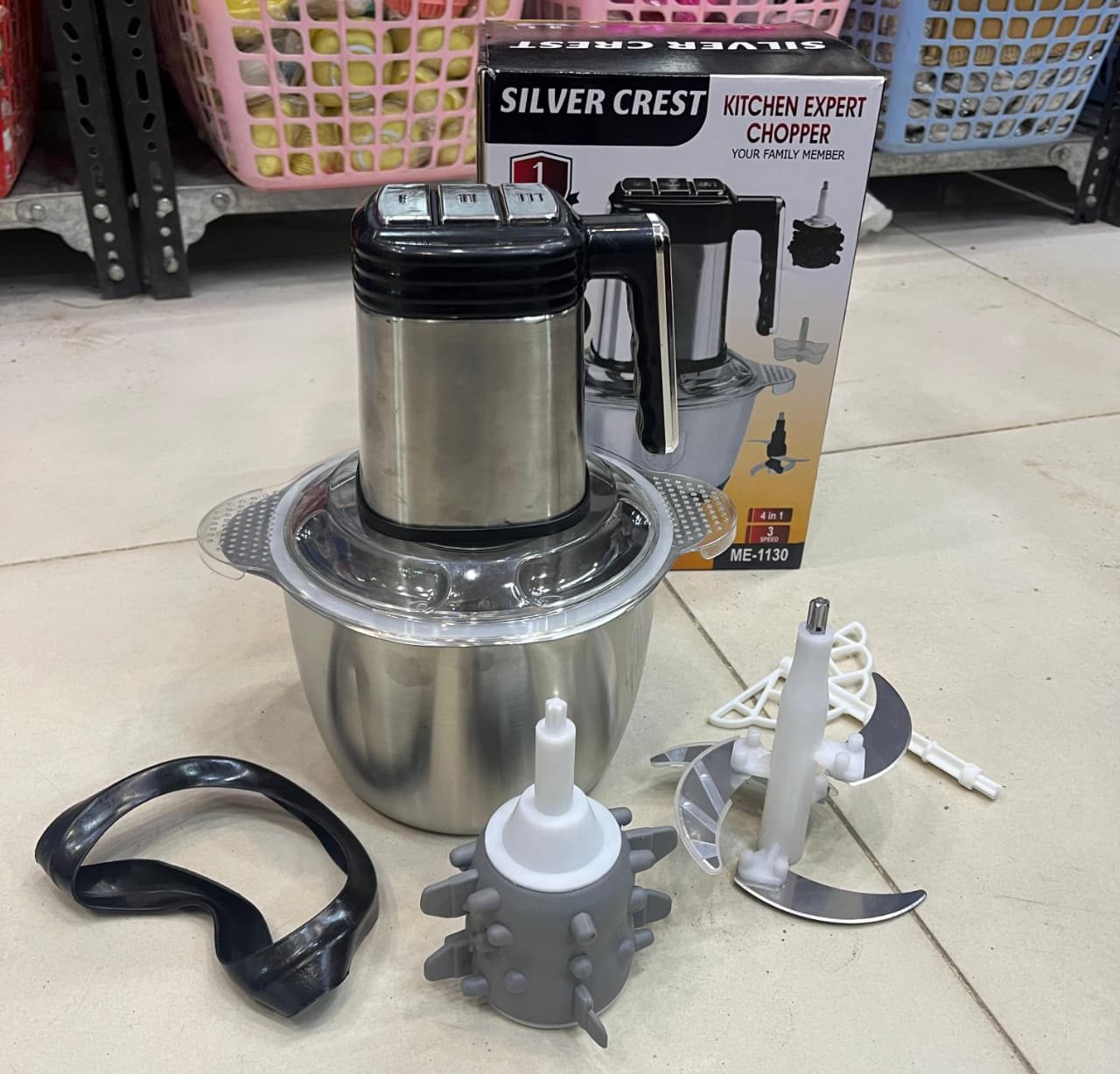5-in-1 Silver Crest Electric Meat Chopper – 3L Stainless Steel Kitchen Food Processor
