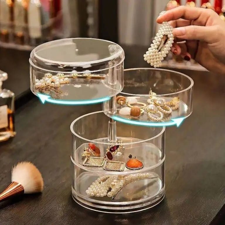 Jewelry Organizer 4 Layer Rotating Acrylic Jewelry Organizer Box for Makeup & Accessories