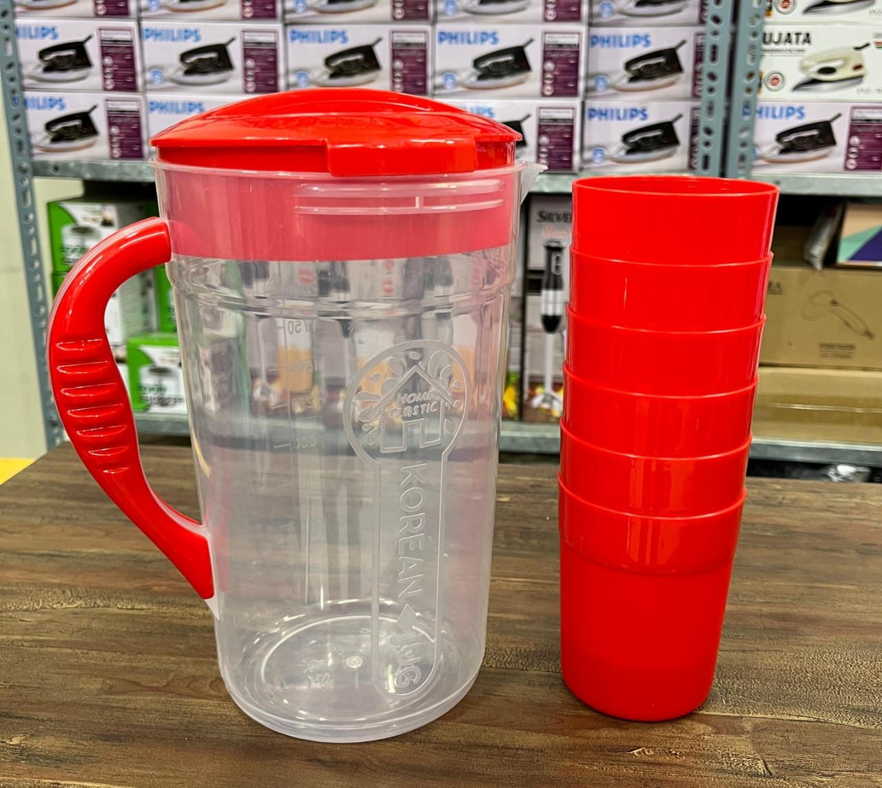 Jug and Glass Set 2.5 Litre Plastic Water Jug with 6 Glasses Serving Set