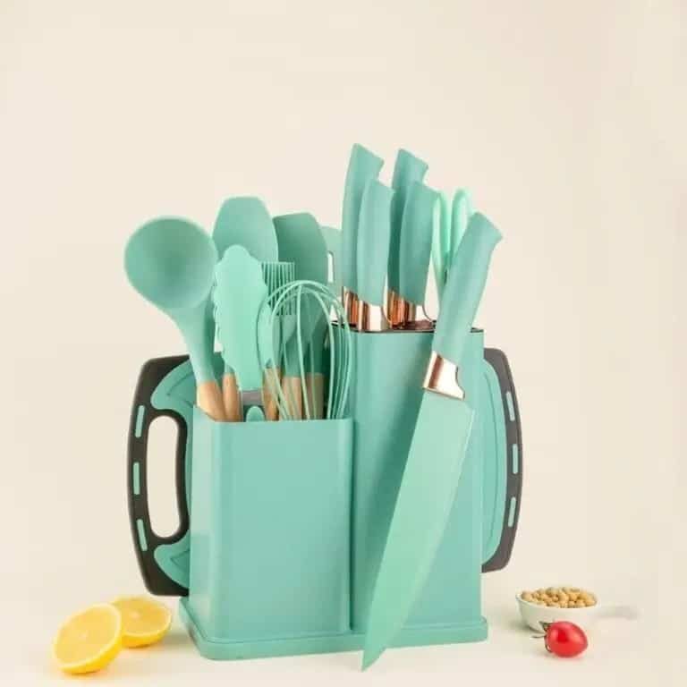 19 Pcs Silicone Kitchen Utensil Set with Knives & Cutting Board