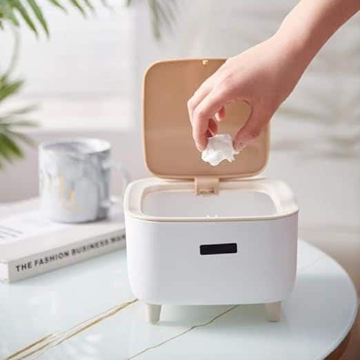 Mini Dustbin Desktop Luxury Trash Can with Push Lid for Office & Home