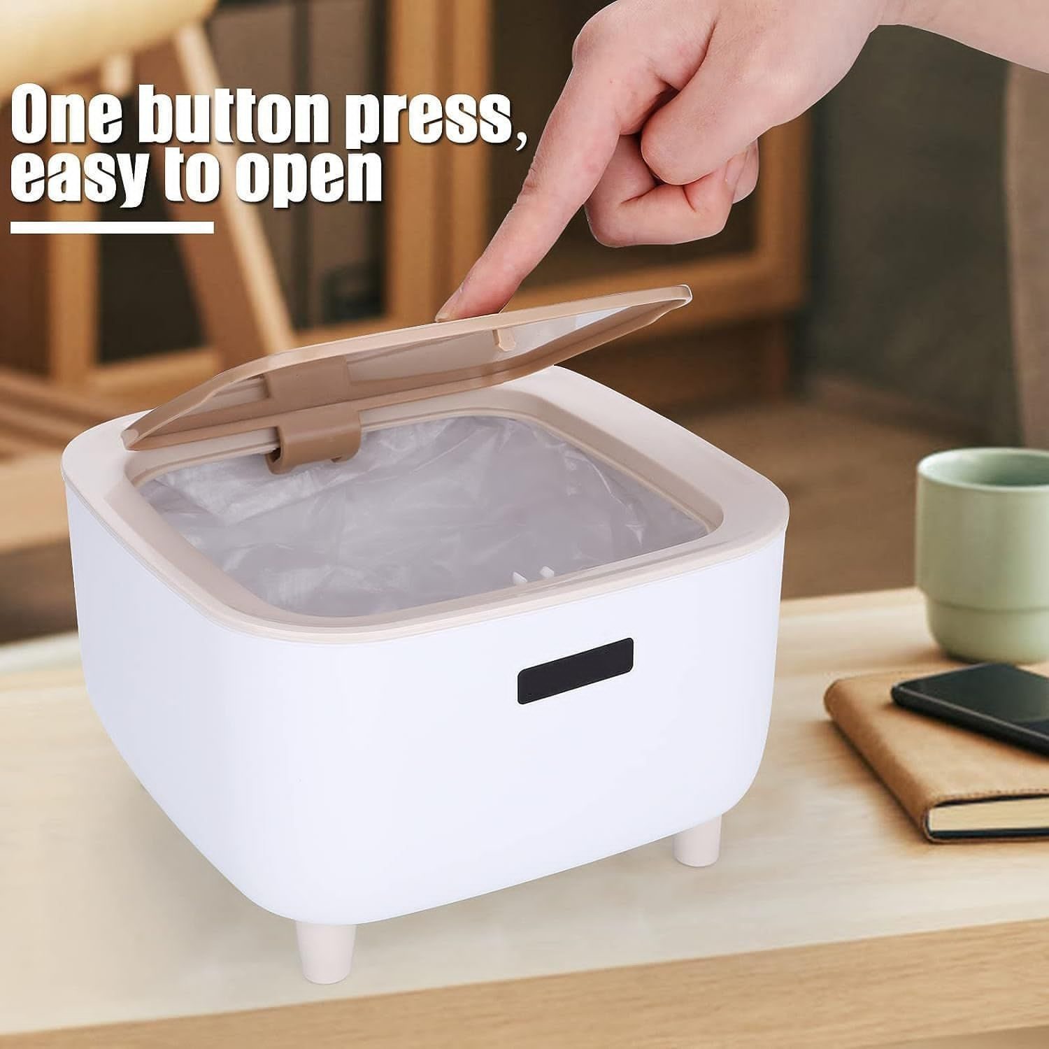 Mini Dustbin Desktop Luxury Trash Can with Push Lid for Office & Home