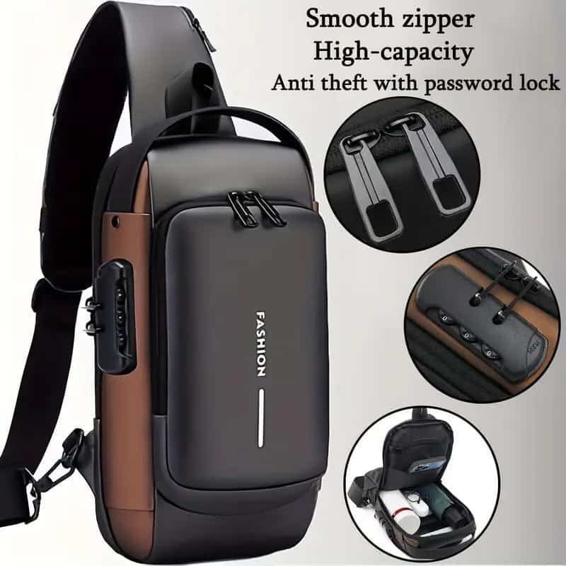 Cross Body Bag Anti Theft Sling Bag with Password Lock for Men